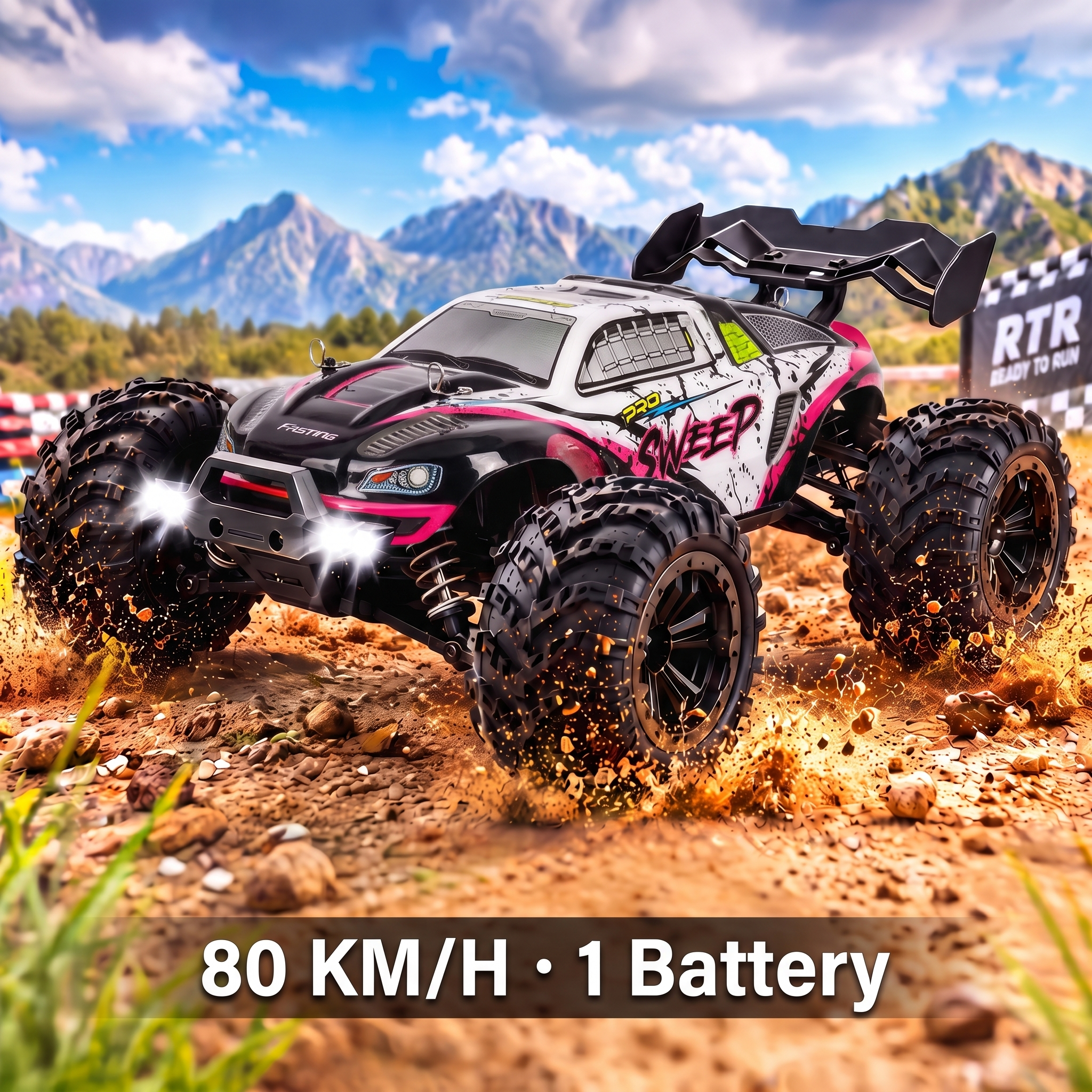 4WD RC monster truck 80 km/h Purple variant with 1 rechargeable battery